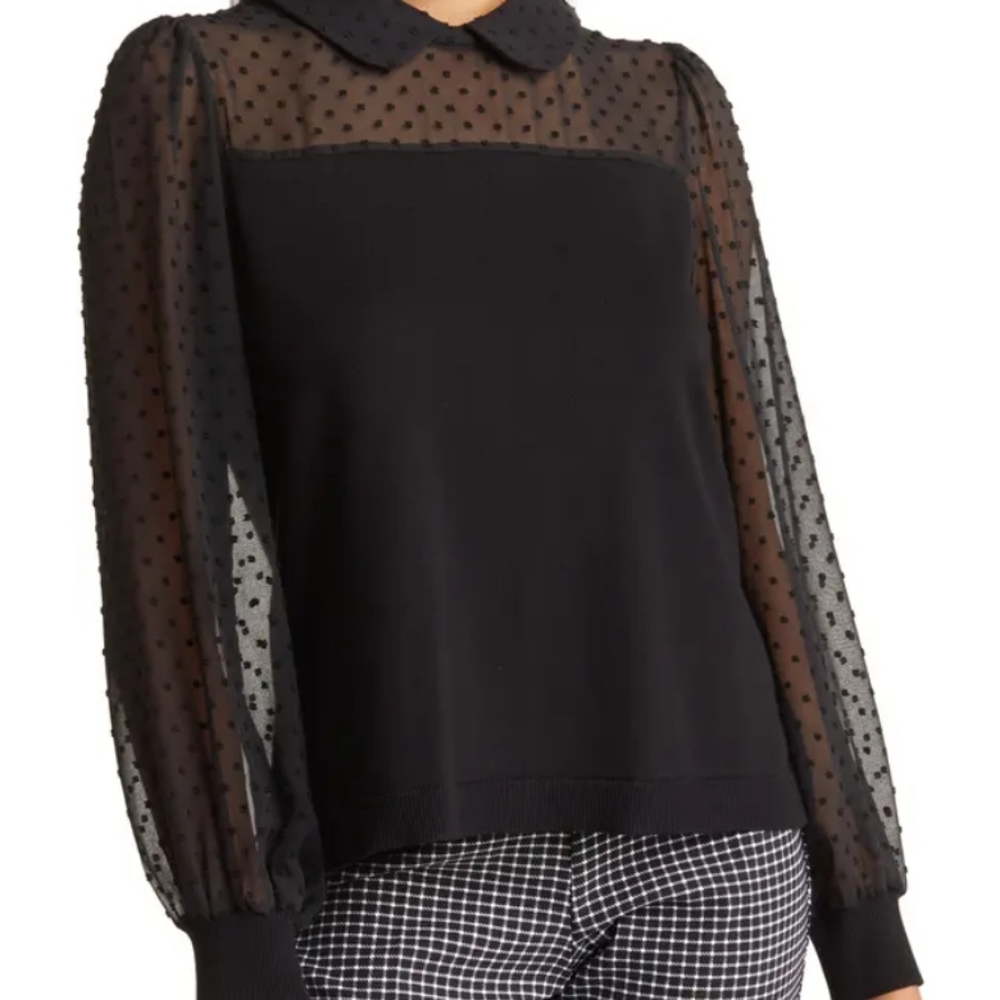 Nordstrom Black Mesh Sleeve Top